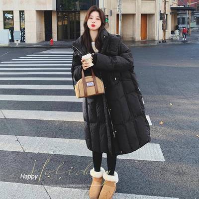 灰色连帽中长款羽绒服女鸭冬季新保款宽C077-810暖松新国标白绒外