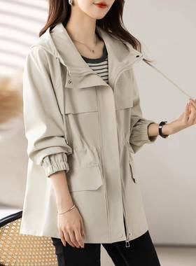 紫色风衣外套女秋季新款时克尚连腰显瘦中ZMU1Q长款帽工装夹上收