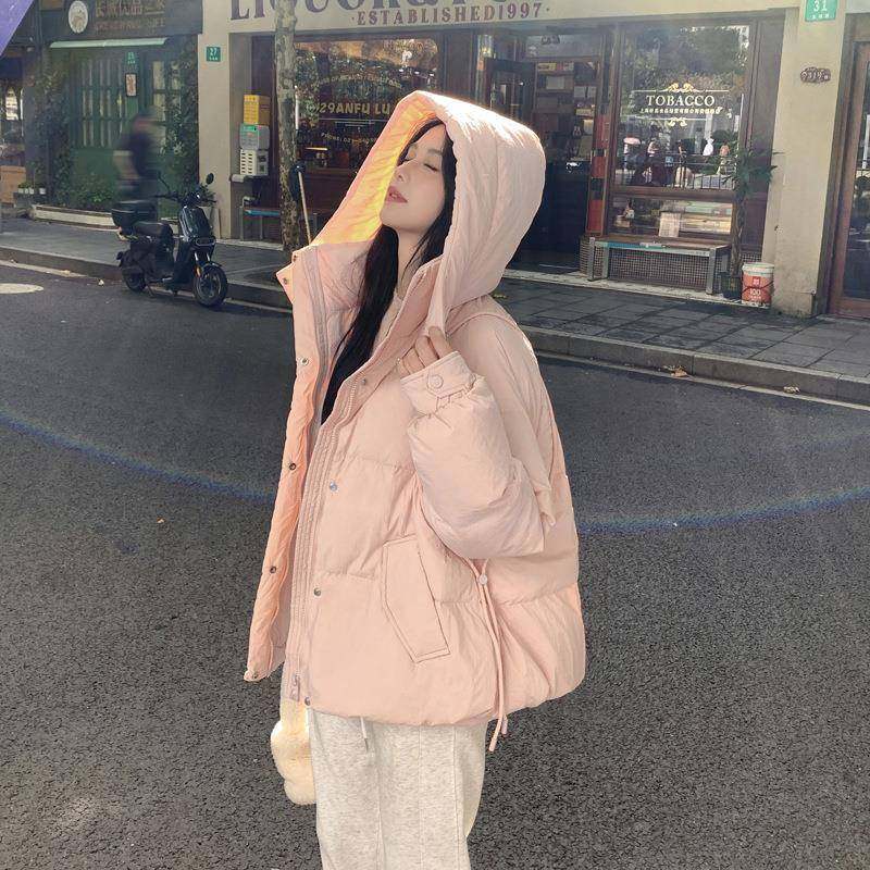 浅粉甜美超好看羽服季新款冬韩b111-886版宽松抽绳设计白绒色鸭绒