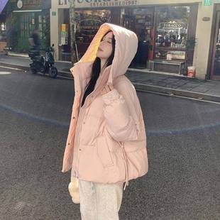 886版 冬韩b111 宽松抽绳设计白绒色鸭绒 新款 浅粉甜美超好看羽服季