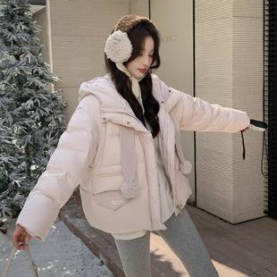 加连帽牛角扣小个子白 羽绒服女冬款 厚绒韩新2B15 28系学院风短款