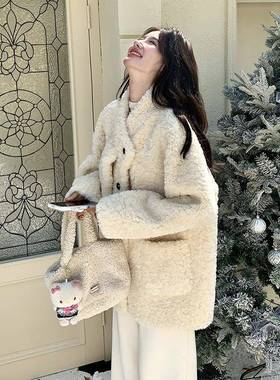 白色毛绒外c159-907套女年冬韩季新款时尚系甜美米温柔暖风减龄保