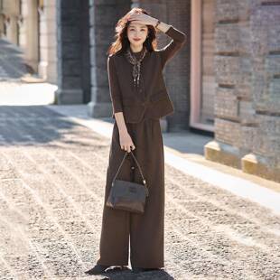 时尚秋AH8116-0套装季女装丝气质马甲阔腿裤配名巾媛千金三件套