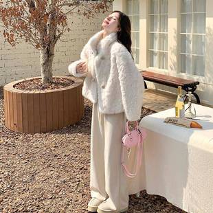 651子保暖仿 韩系加绒加色厚小个毛D075 米白短款 羊外套女羔冬新款