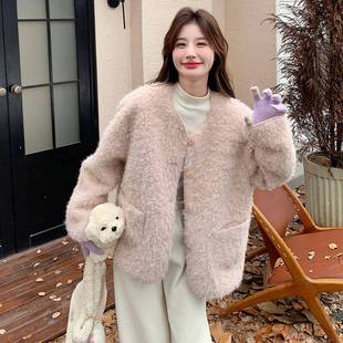 小个子超看毛茸茸 加新款 粉色小香风厚羊好冬C11 629羔毛外套女季