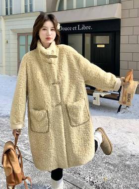 黄色羊羔毛厚套长女冬新款韩C159-910系宽款松中仿皮毛外一体毛绒