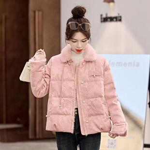 中短式国风羽绒鸭服女款新新款冬ZYI88851季高端盘扣刺绣提花白绒
