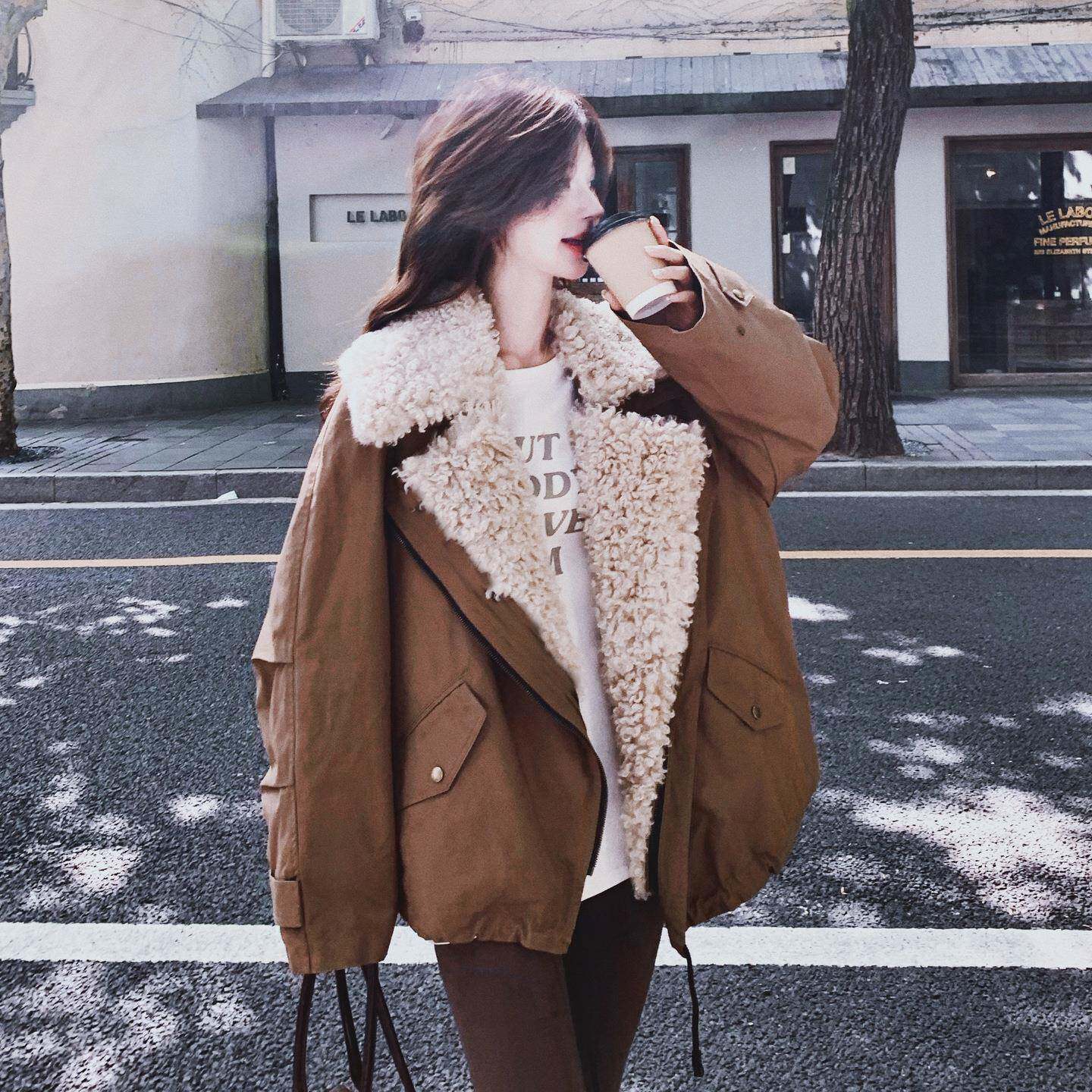 超好看冬装厚外女新款超火羊羔毛加拼接C021-06装绒套加工厚棉衣