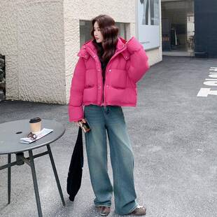 玫红色款短白面包服羽绒服外套b275-M75女冬新款高级感短款鸭绒外