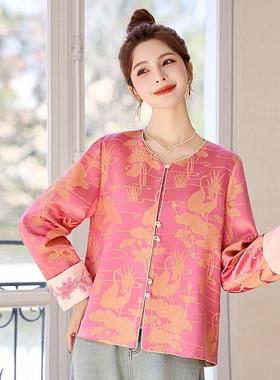 上新中式国风花外套女提春新款高ZAI66615级感复古减龄唐装服汉短