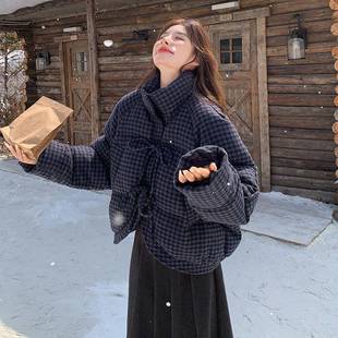 子韩版 冬新款 加厚减龄白鸭绒外 955色复古格羽服女款 短深蓝绒c196