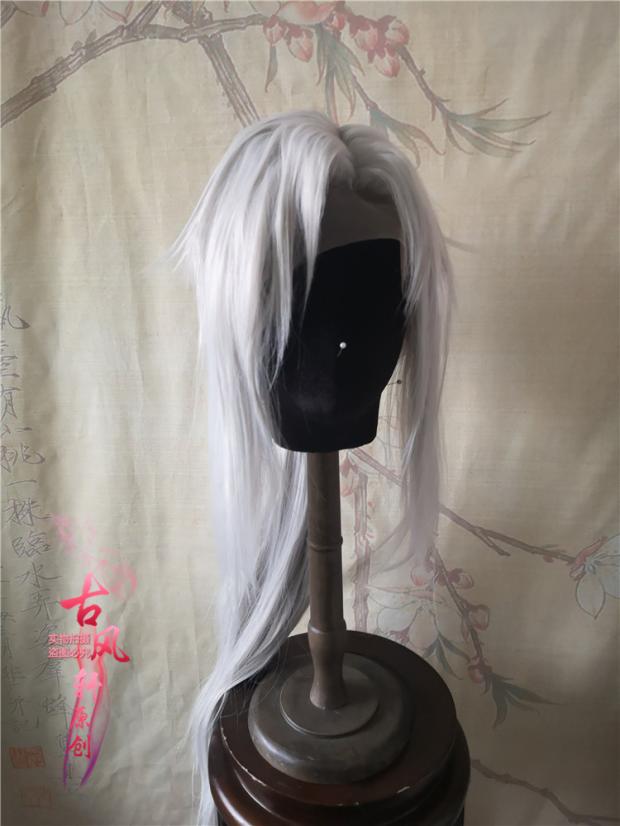 古风轩古装假发动漫美人尖银白色费里德巴特利COS前蕾丝手钩包邮