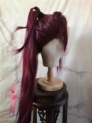 古风轩古装假发游戏韩信假发酒红色手勾前蕾丝假发套COS包邮