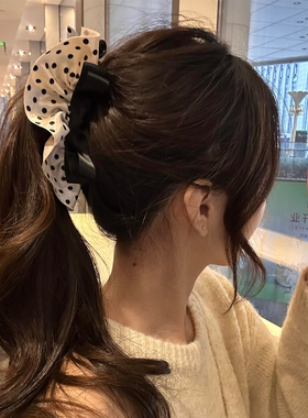 原创手作！波点裙摆蝴蝶结香蕉夹女发饰高级感发夹头饰马尾夹竖夹