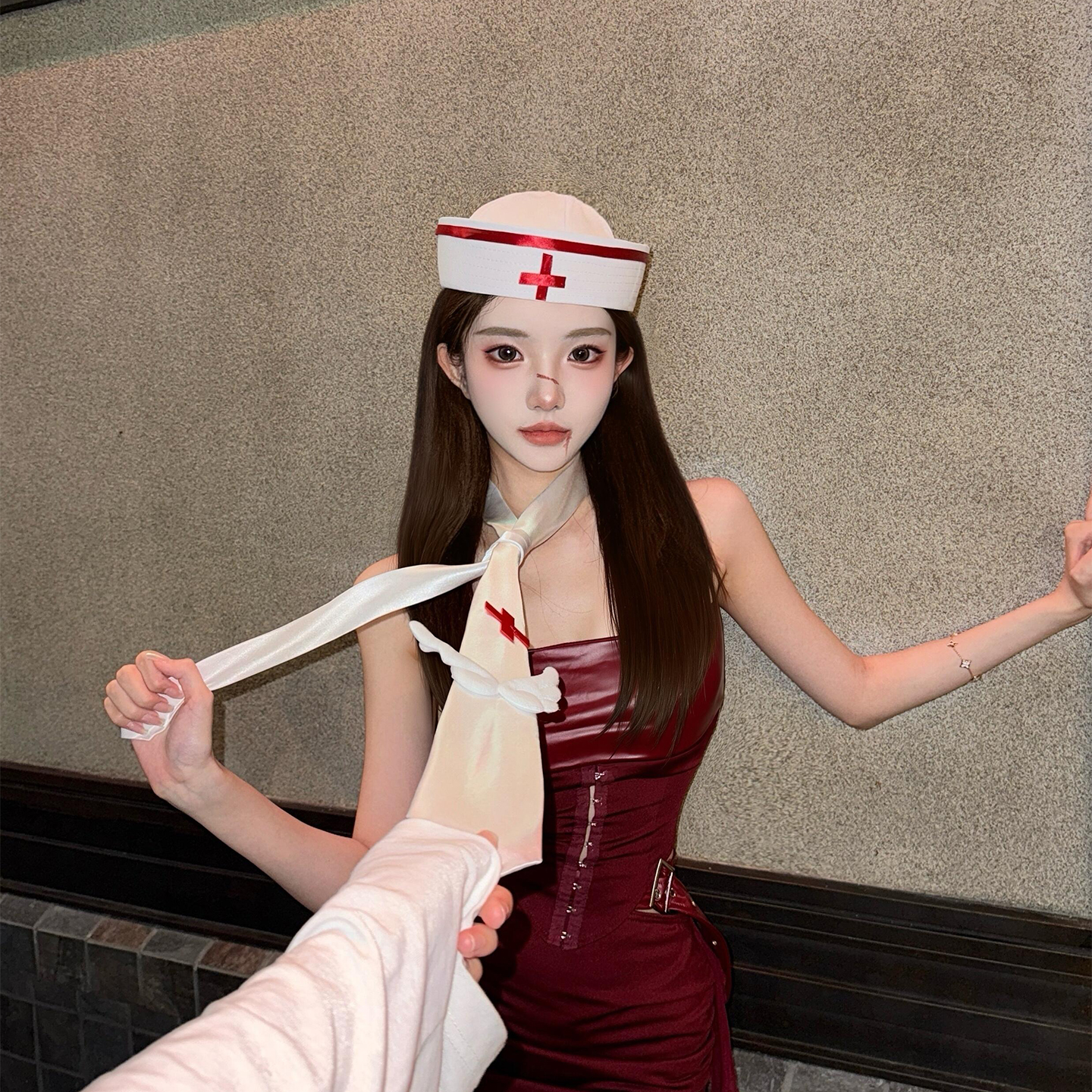 午夜护士~万圣节十字架水手护士帽女jk制服cos装饰道具头饰礼帽