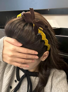 原创！韩系复古植绒蝴蝶结带齿发箍女高颅顶头箍发饰防滑压发头饰