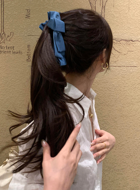 韩系牛仔蓝色缎面香蕉夹女后脑勺盘发夹发饰马尾夹竖夹头饰发卡