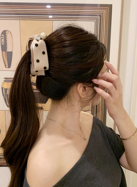 韩国波点双层蝴蝶结香蕉夹女高级感马尾夹后脑勺抓夹发卡头饰发夹