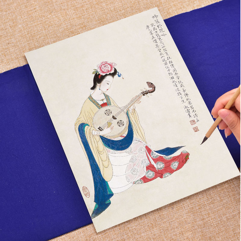 工笔画白描底稿临摹古典人物仕女画稿初学者入门国画勾线教程熟宣