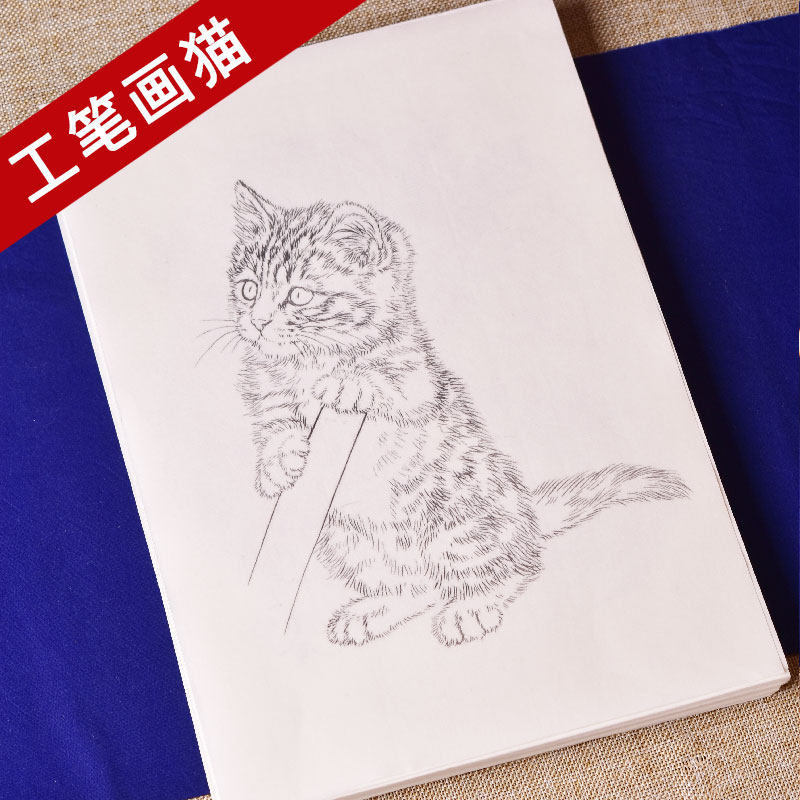 工笔画白描底稿手绘萌猫画谱线描临摹练习熟宣纸宠物水彩国画上色