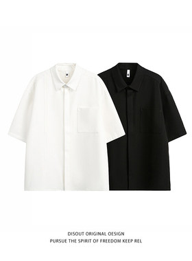 cleanfit穿搭白色短袖衬衫男款夏季美式休闲上衣潮牌翻领衬衣外套