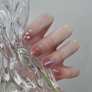 美甲贴片成品贝壳闪粉短款流行