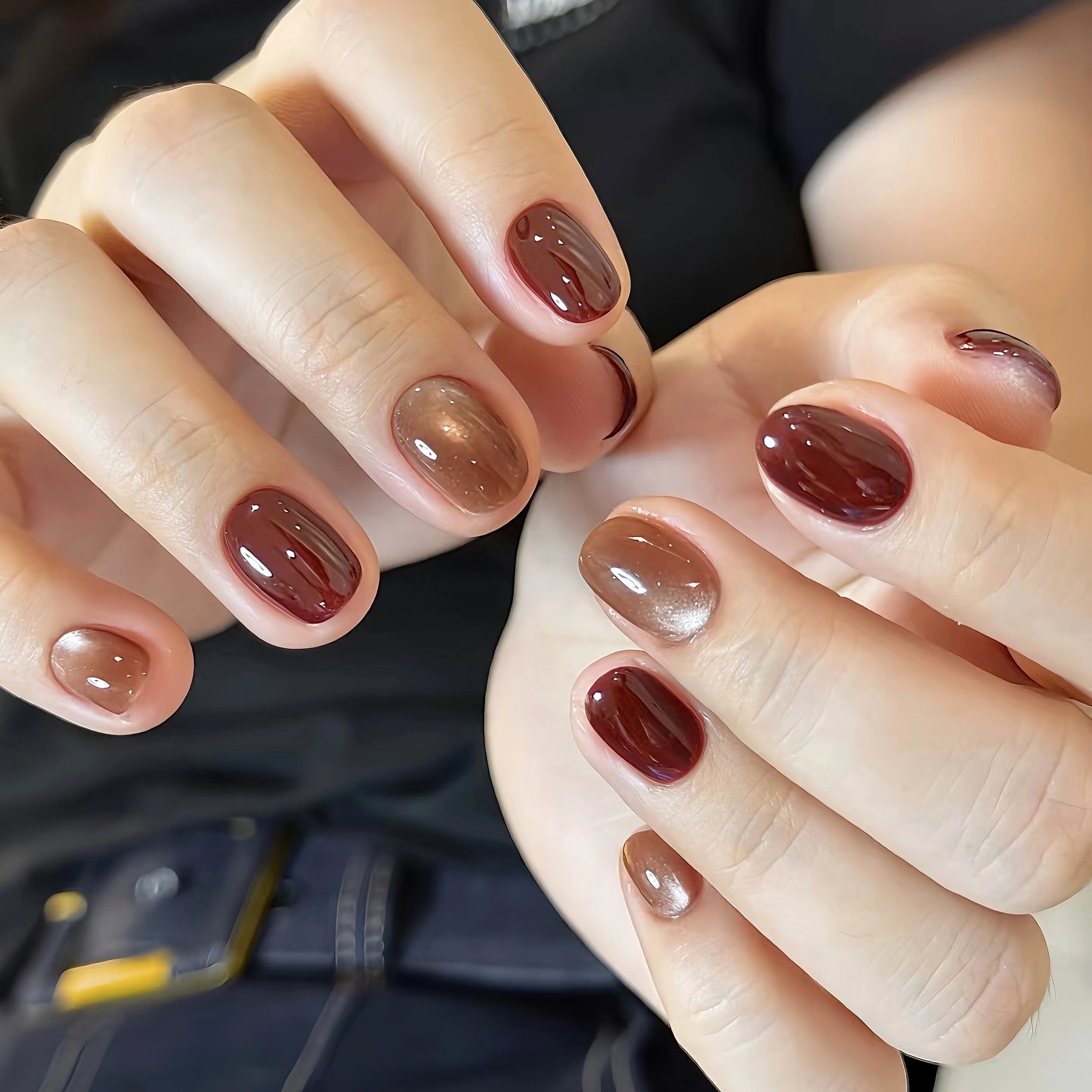 显白焦糖车厘子美甲氛围感穿戴甲