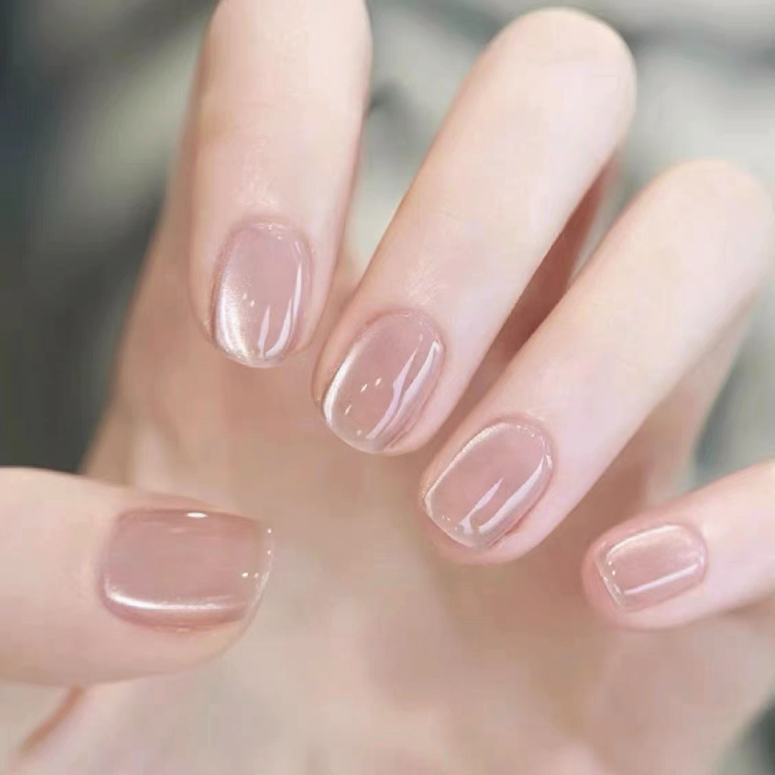 白开水清透玻璃珠猫眼穿戴甲百搭短款自然显白美甲成品贴片可拆卸