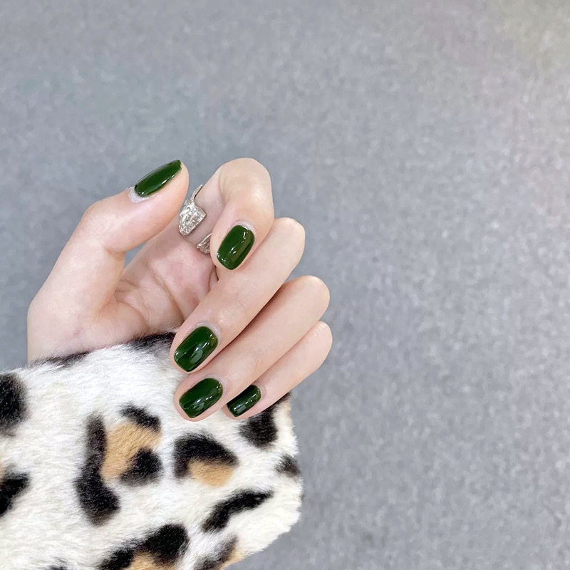 冰透深绿色美甲成品贴片