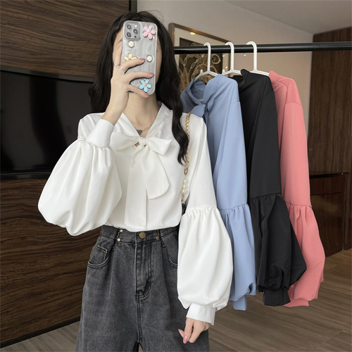 Real price real shot white shirt female design sense of minority new early autumn fashion chic spring long sleeve top