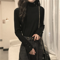 Real price real shot soft style T-Shirt New Women's solid color with long sleeve high collar bottoming shirt