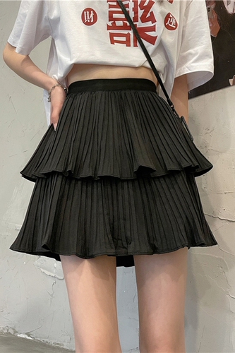 Real price real shot black pleated skirt skirt women's summer white high waist spring light proof JK skirt women