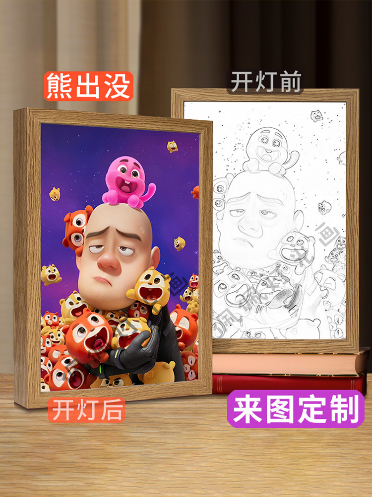 5320熊出没光头强熊大熊十周年镜子动漫定制灯光画小夜灯照片