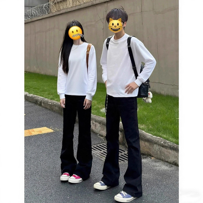 黑色微喇牛仔裤男女美式