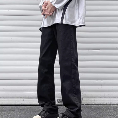 美式hiphop黑色牛仔裤男夏