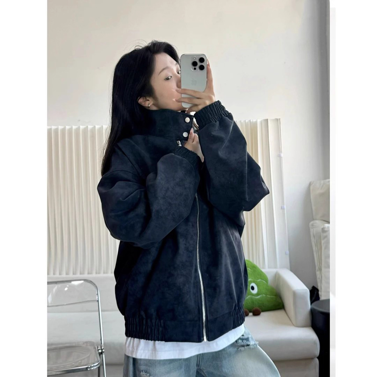 cleanfit美式复古飞行夹克外套男秋春季短款boxy哈灵顿pu皮棒球服