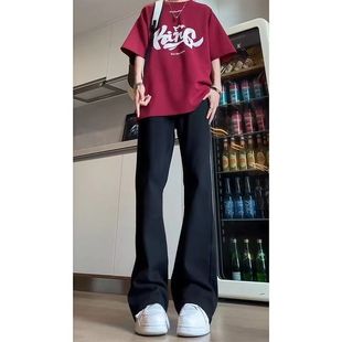 子 春秋男女直筒显瘦百搭长裤 美式 高街cleanfit黑色弯刀微喇牛仔裤