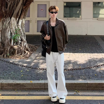 白色直筒牛仔裤男款春