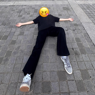 子 春秋男女直筒显瘦百搭长裤 美式 高街cleanfit黑色弯刀微喇牛仔裤