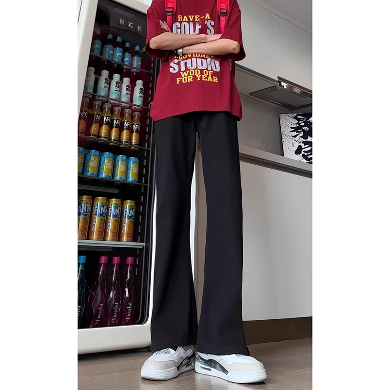 美式高街黑色牛仔裤青少年阔腿显瘦微喇长裤春夏季男款百搭休闲裤