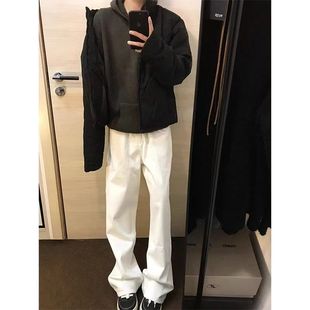 子 春秋男女直筒显瘦百搭长裤 美式 高街cleanfit黑色弯刀微喇牛仔裤