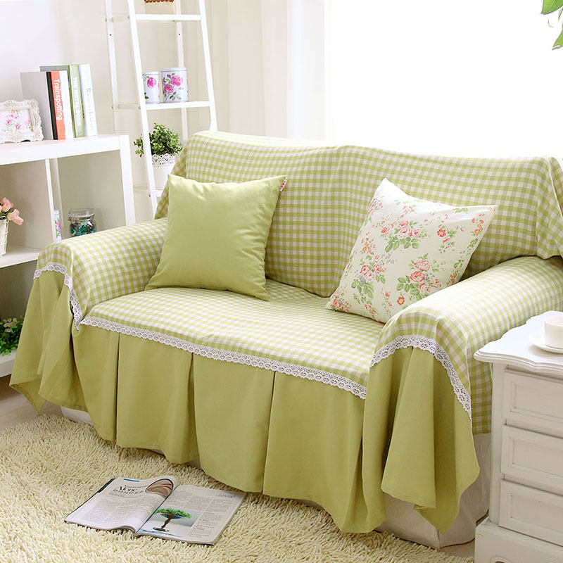 沙发巾全盖沙发盖布罩布艺欧式田园简约现代格子棉可定制