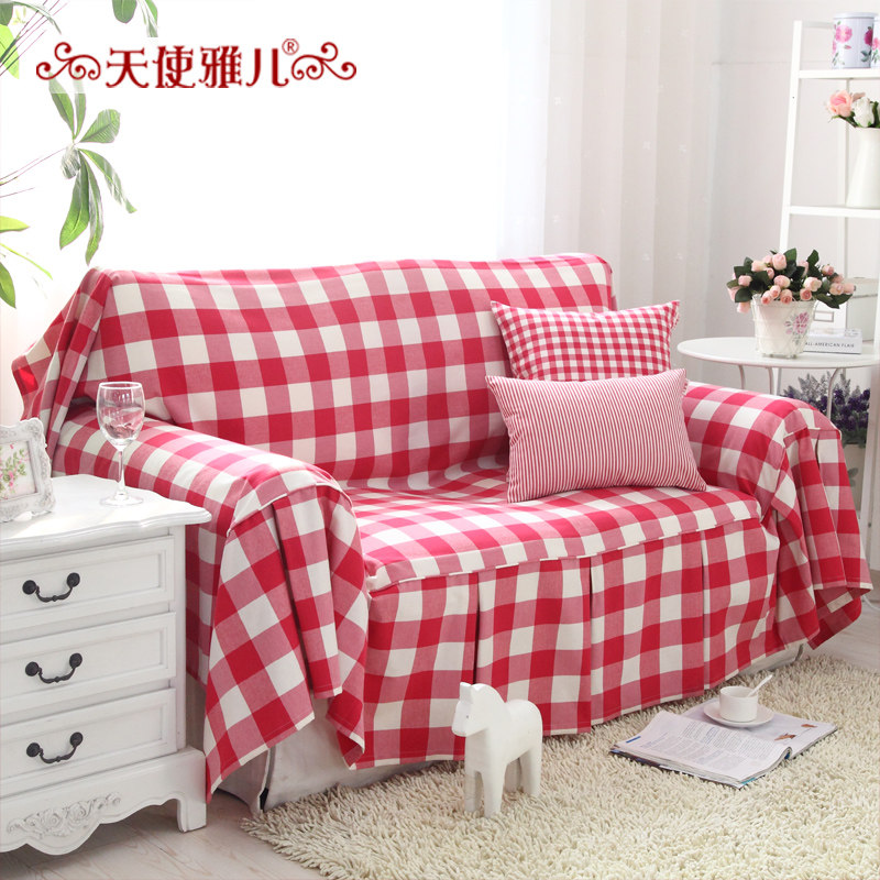 胭脂红沙发巾全盖沙发盖布沙发罩布艺欧式田园简约现代格子可定制