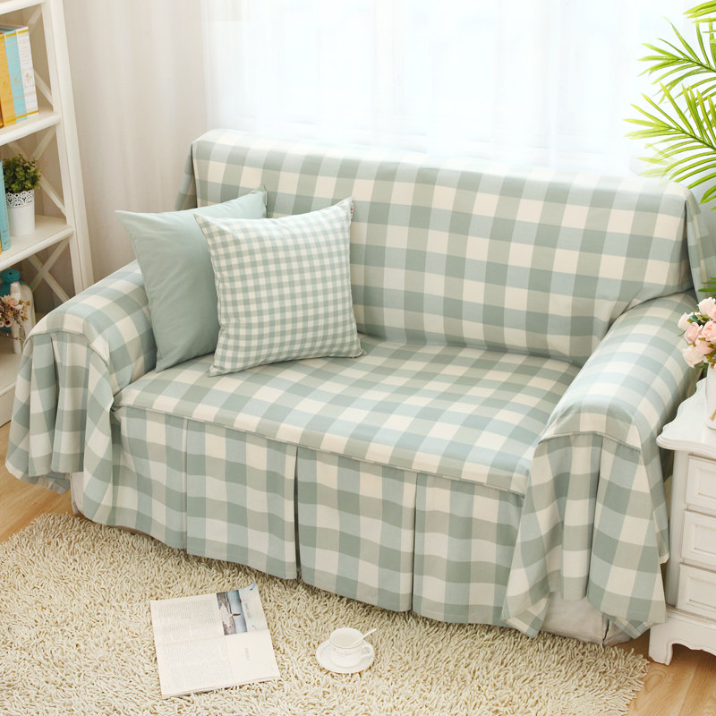 新品欧式沙发垫沙发套沙发巾布田园四季通用防滑格子沙发套可定制