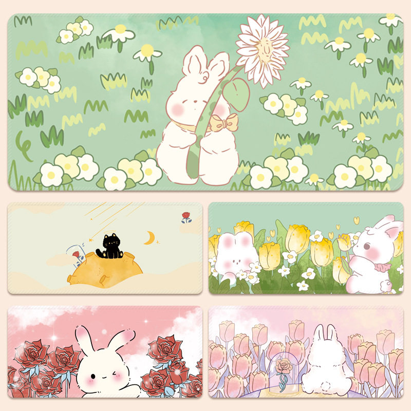 小免子可爱卡通桌垫超大号电脑键盘鼠标垫女生桌面学习办公室桌垫