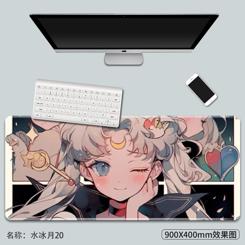 水冰月鼠标垫超大美少女战士女生动漫大办公电脑键盘桌面粉色桌垫