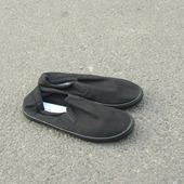 满2双 低帮套脚一脚蹬休闲纯黑色帆布男鞋 包邮 2.1瑕疵男士