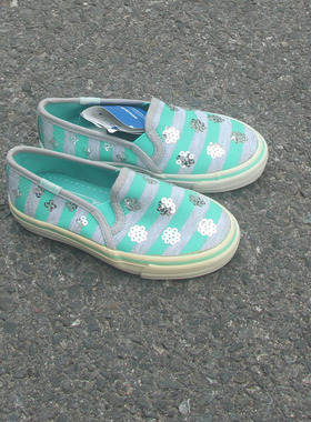 满2包邮8.31瑕疵女童帆布与亮片拼接童低帮套脚一脚蹬帆布童鞋