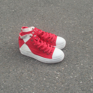 满包邮7.13瑕疵女士高帮系带厚底休闲增高帆布鞋女鞋