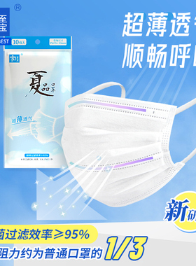 夏品口罩薄款不憋闷透气柔软舒适不勒耳防尘低阻一次性呼吸顺畅